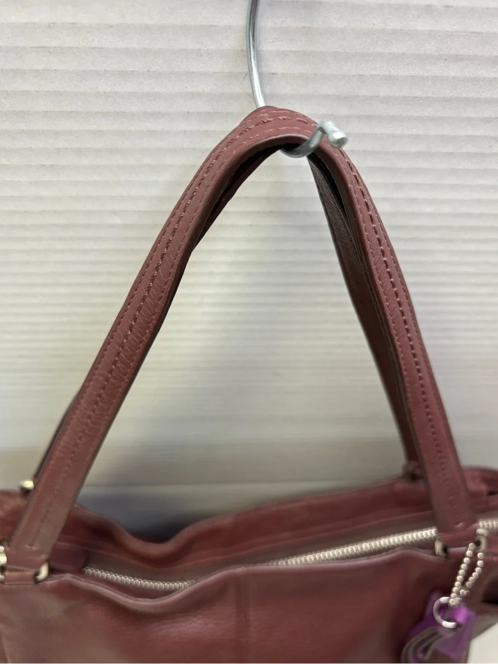 Coach Park Carrie Pebbled Leather Tote F23284 Brown Burgundy Hobo Bag